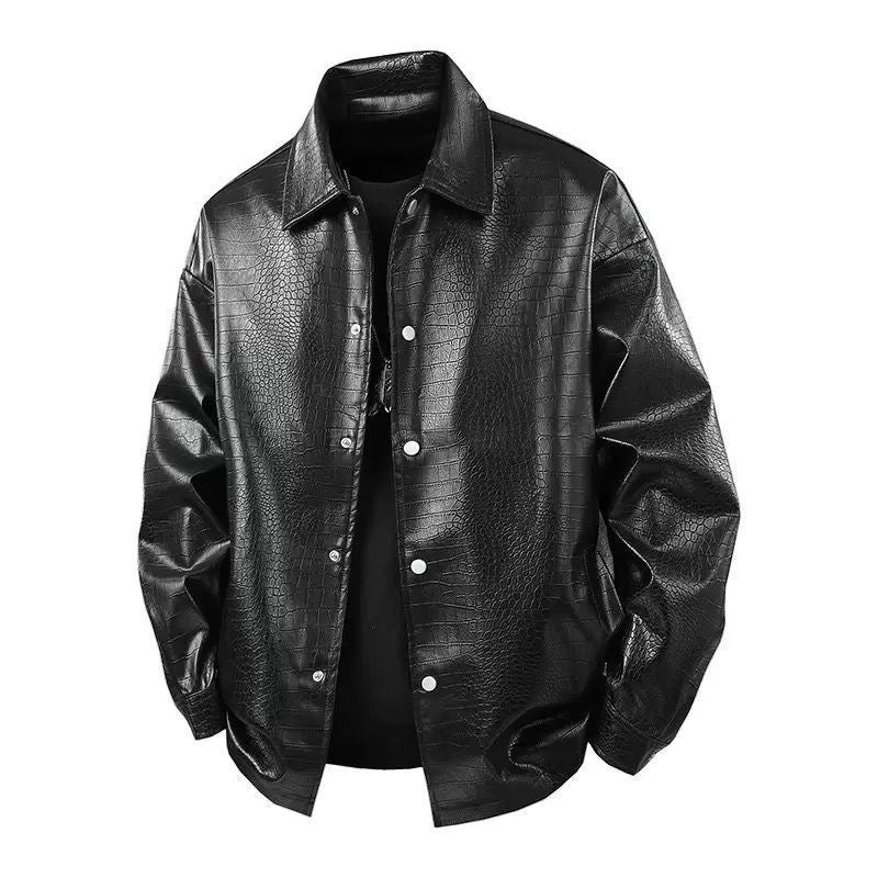 Black Mens Croc print Leather Jacket