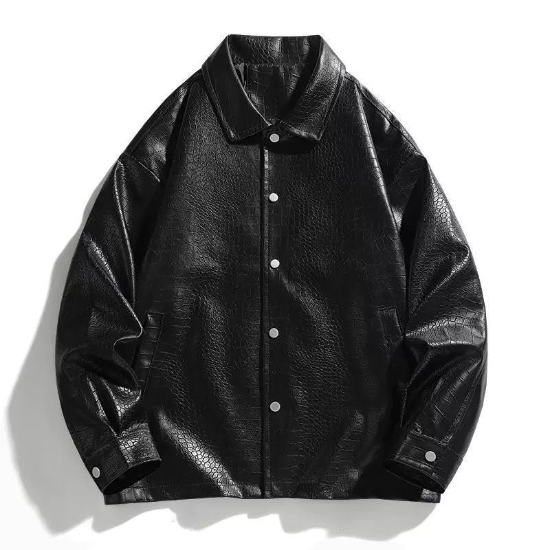 Black Mens Croc print Leather Jacket