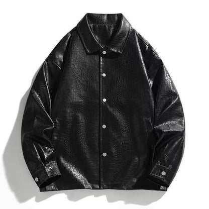 Black Mens Croc print Leather Jacket