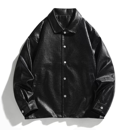 Black Mens Croc print Leather Jacket