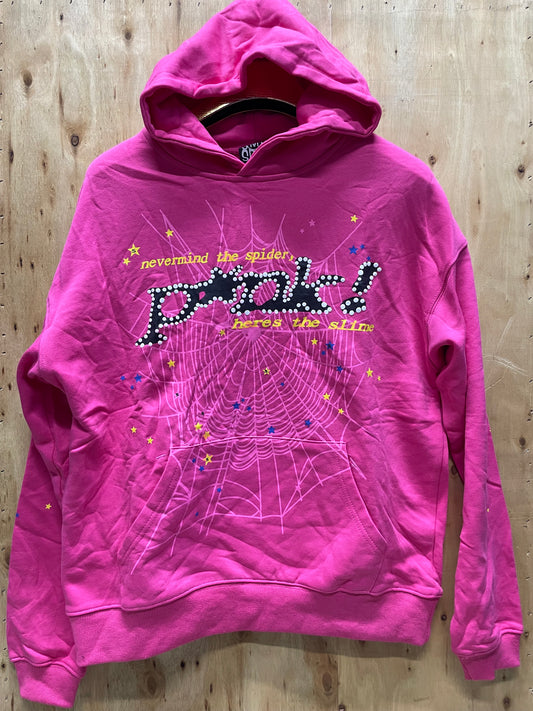 Sp5der "Pnk!" Web Rhinestone Hoodie (Pink)